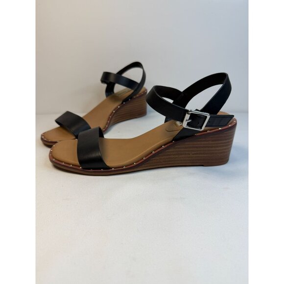 Steve Madden Shoes - Steve Madden Ares Black Leather Studded Ankle Strap Wedge Sandals Women Size 9M